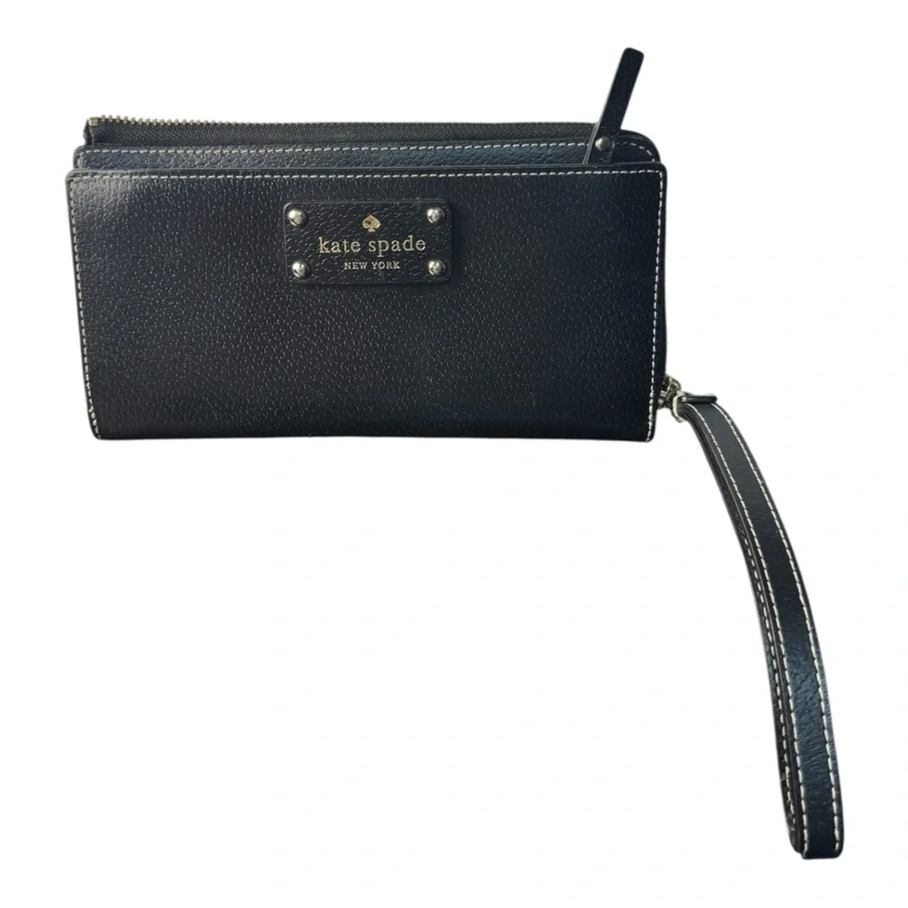 Kate Spade WLRU1779 Wellesley Layton  Black Textured Wristlet Bag Zip Wallet